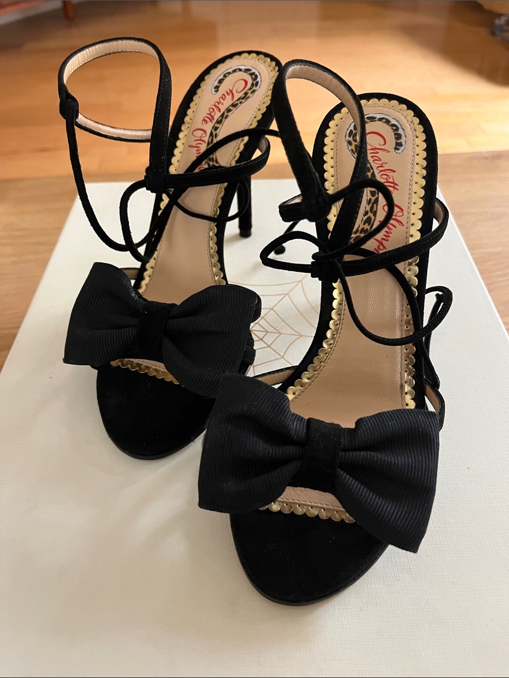 Charlotte Olympia Black Bow-Tied Suede Lace-Up Sandals